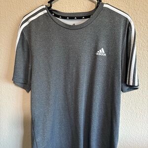 Adidas Men's Charcoal Gray T-Shirt with White Stripes